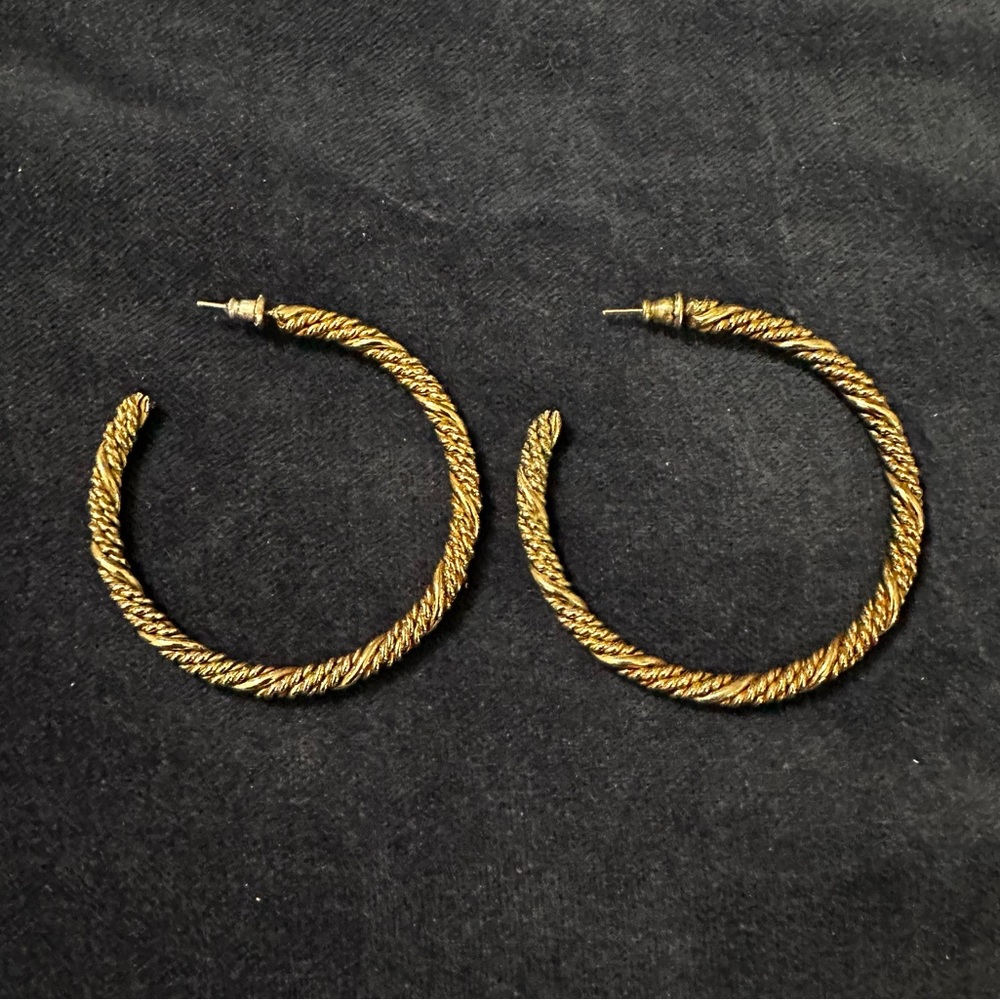 Vintage Hoop Pierced Earrings Heavy Spiral Twist Design Metal